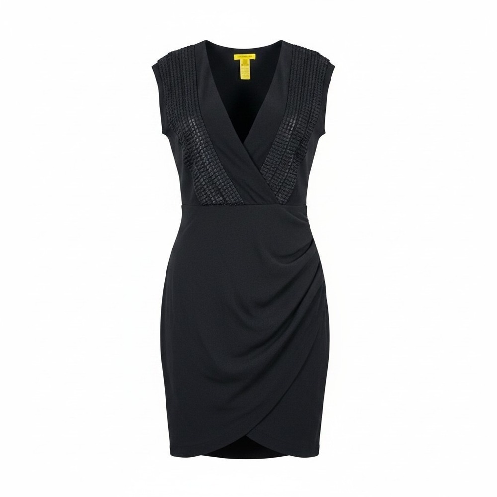 Catherine Malandrino Dress Womens 4 Solid Black Cap Sleeve Mini V Neck